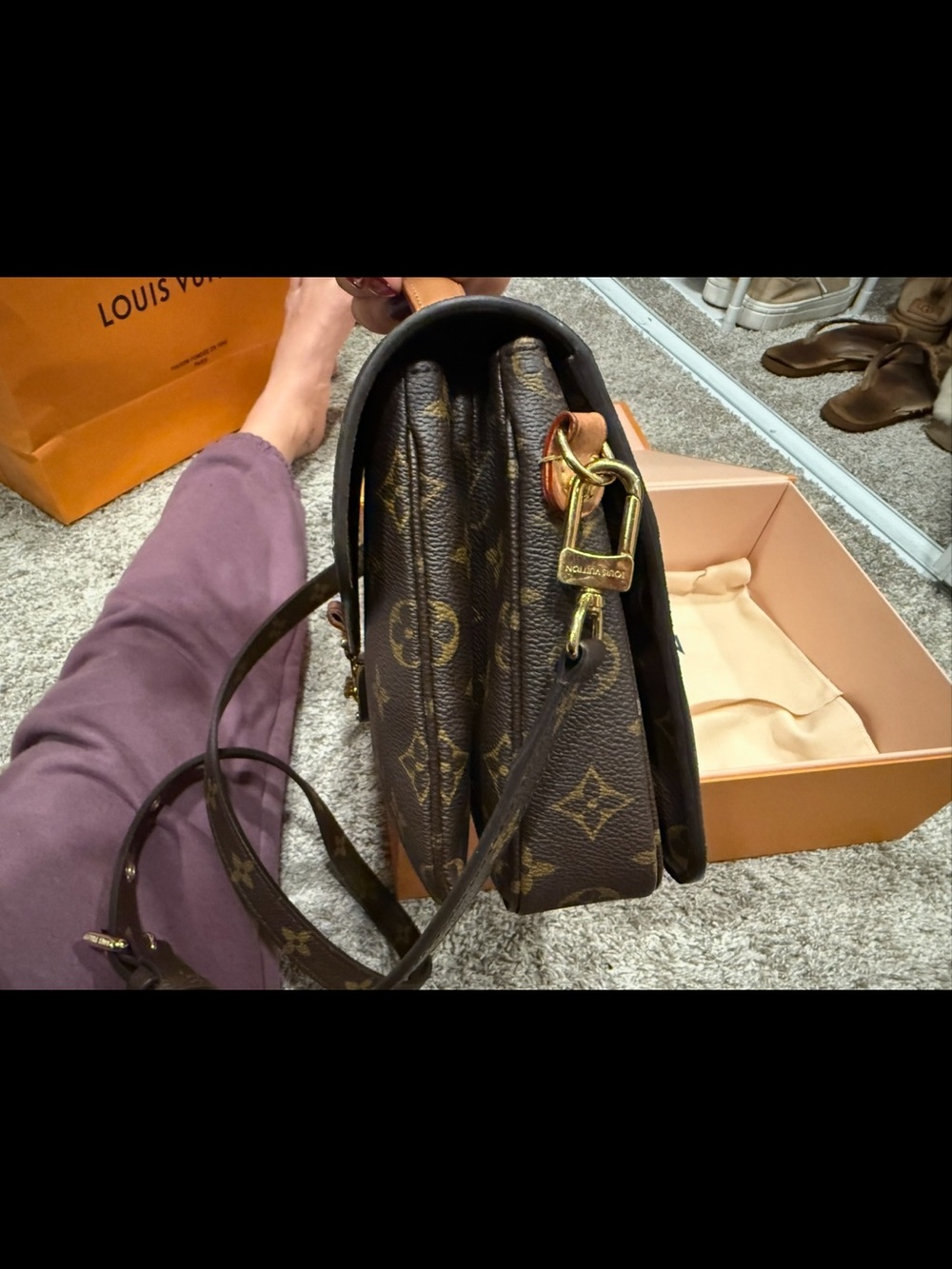 Louis Vuitton Monogram Canvas Crossbody Satchel in Brown and Gold - Picture 3 of 7
